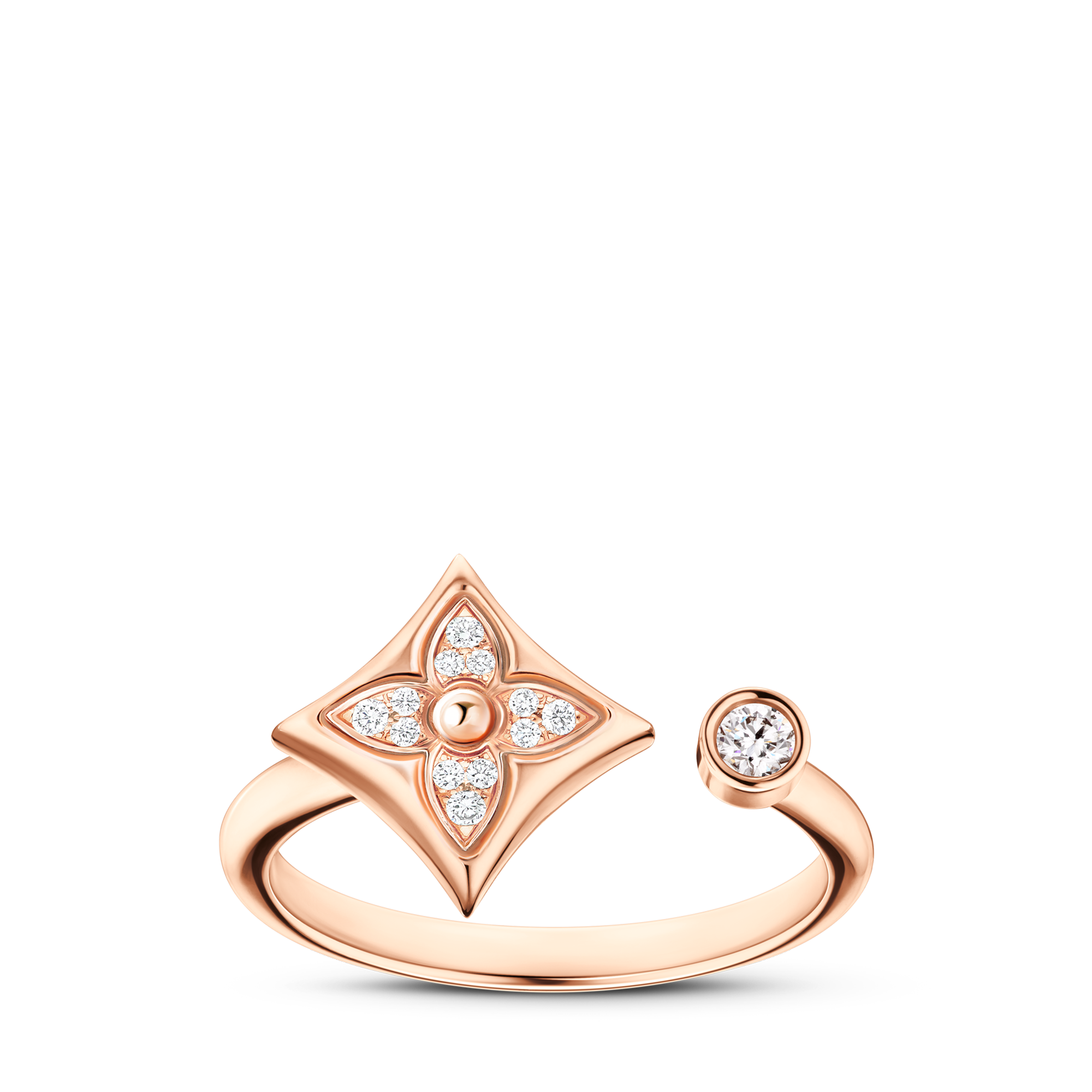 Color Blossom Mini Star Ring, Pink Gold, Cornelian and Diamond